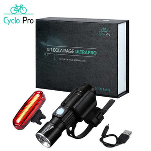 KIT ECLAIRAGE ULTRAPRO - Eclairage avant et avertisseur arrière USB Cyclo Pro 