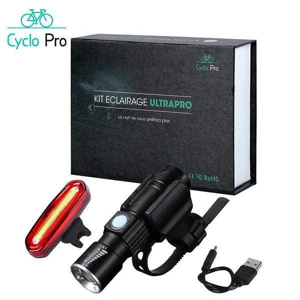 KIT ECLAIRAGE ULTRAPRO - Eclairage avant et avertisseur arrière USB Cyclo Pro 