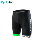 Cuissard Vert pour VTT et Cyclisme - Pulsation+ Cuissard court pour homme CycloPro Bande Verte Sans S