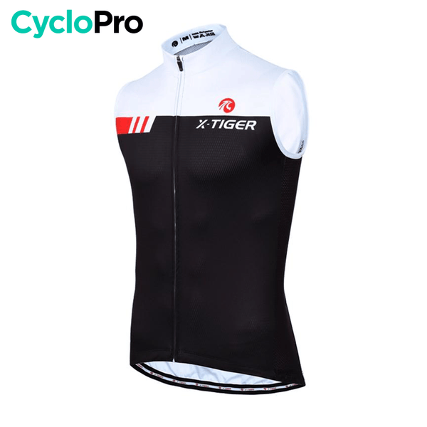 Maillot Cyclisme sans manches Noir et Blanc - Performance maillot cyclisme sans manches CycloPro Liseré Rouge XS 