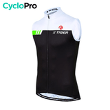 Maillot Cyclisme sans manches Noir et Blanc - Performance maillot cyclisme sans manches CycloPro Liseré Vert XS 